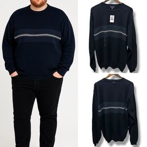 384 Nautica|NWT Malaysia Men’s Navy Stripe Classic Fit Crewneck Sweater (sz 2XL)